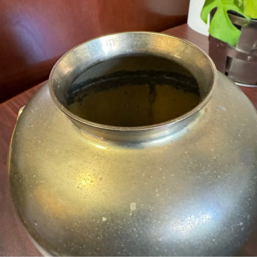 Vintage RIH Solid Brass, 8” Ring Handles Flower Vase, Flared Lip, Made In India